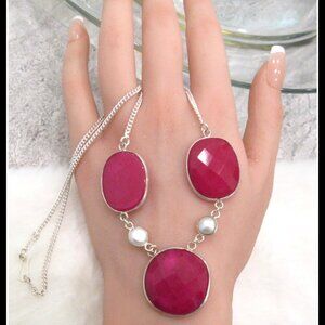 RUBY NATURAL RUND CUT LADIES SILVER NECKLACE